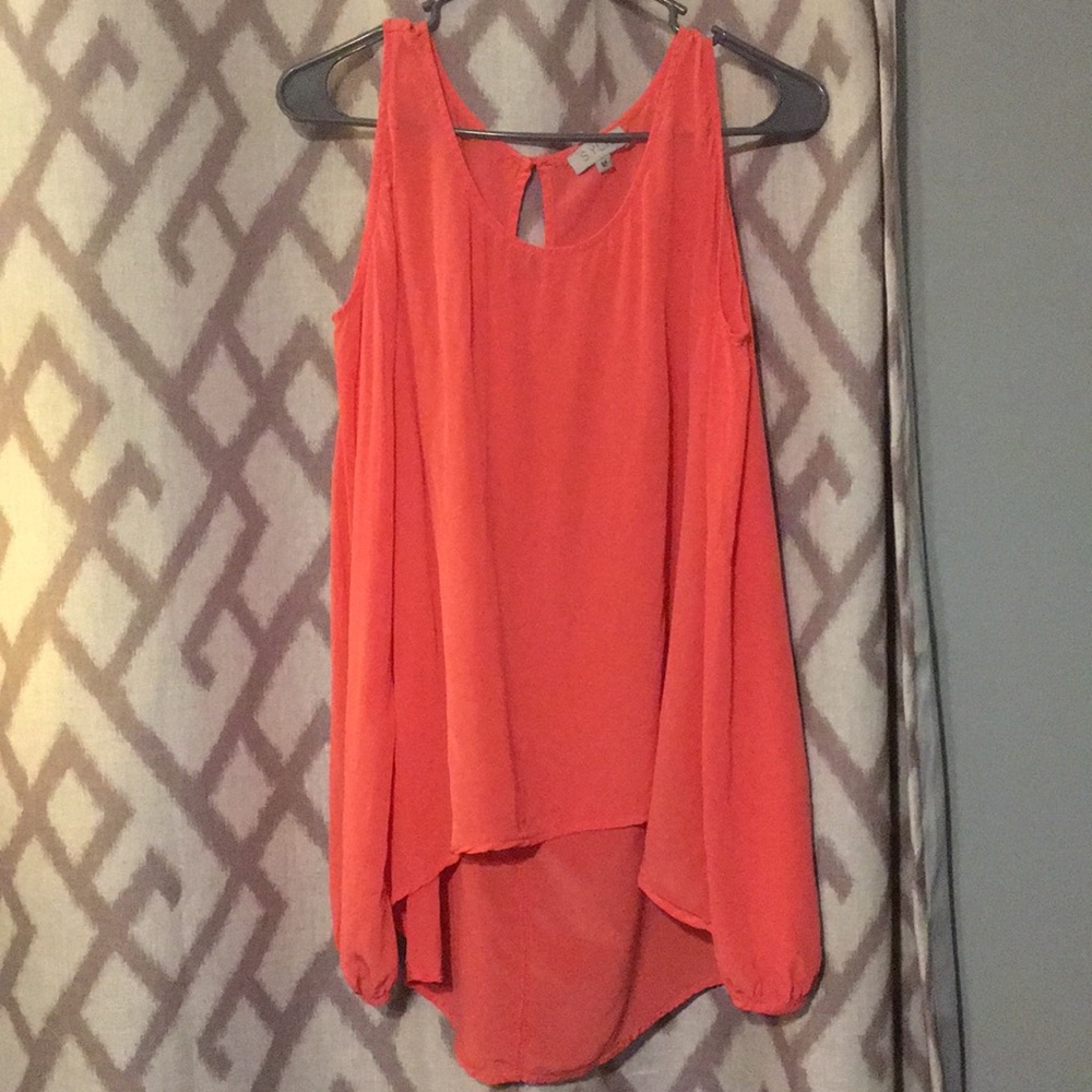 Bright orange long sleeve high low blouse